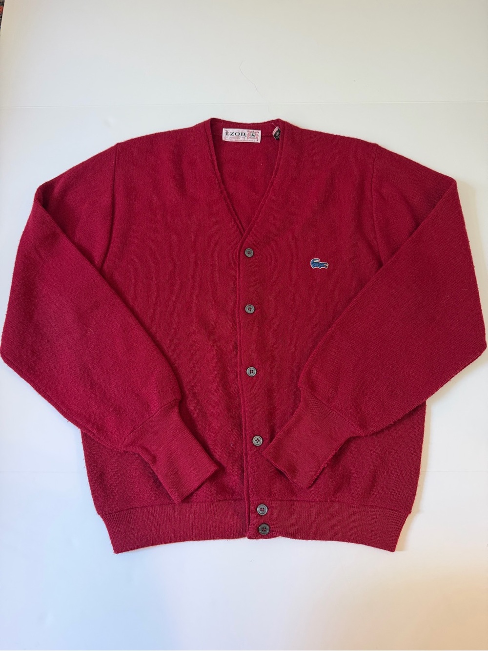 Vintage 60’s Izod Lacoste Men's Red V-Neck Button Cardigan